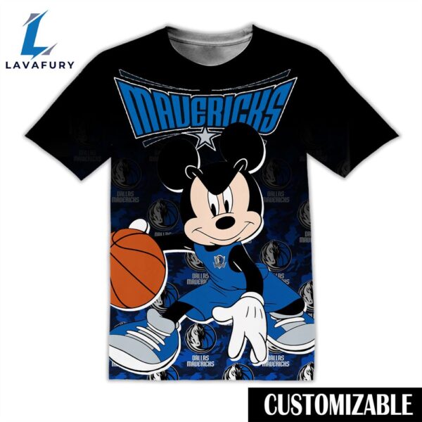 Color Black NBA Dallas Mavericks Disney Mickey Tshirt Adult And Kid Tshirt