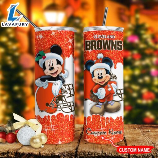 Custom Name Mickey Cleveland Browns Gift Skinny Tumbler