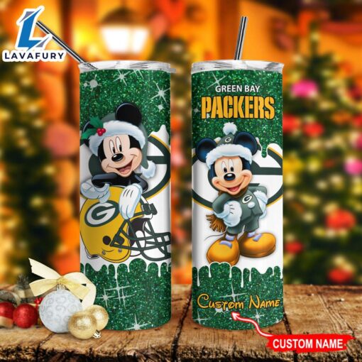 Custom Name Mickey Green Bay Packers Gift Skinny Tumbler