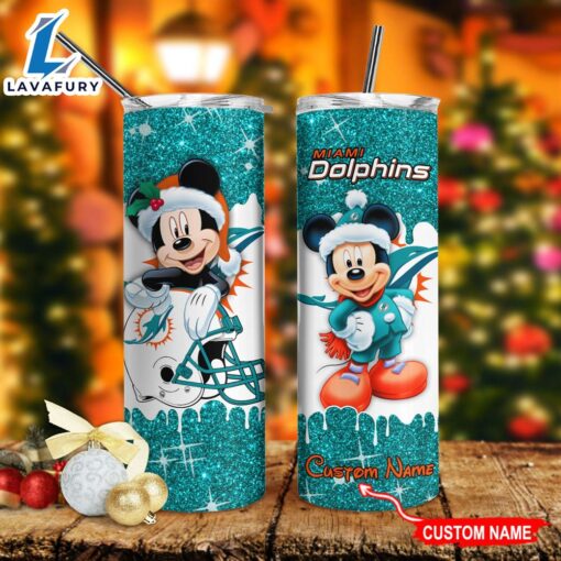 Custom Name Mickey Miami Dolphins Gift Skinny Tumbler