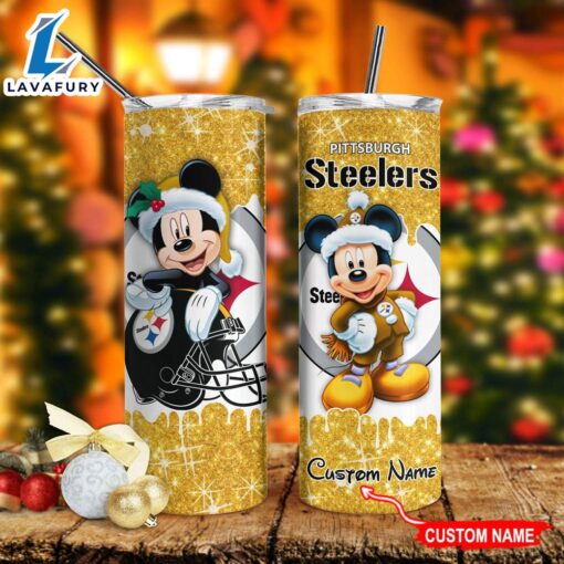 Custom Name Mickey Pittsburgh Steelers Gift Skinny Tumbler