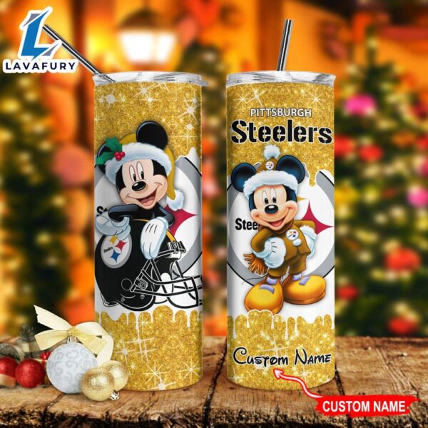 Custom Name Mickey Pittsburgh Steelers Gift Skinny Tumbler