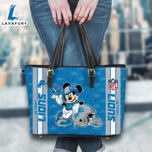 Detroit Lions NFL Mickey Women Leather Tote Bag