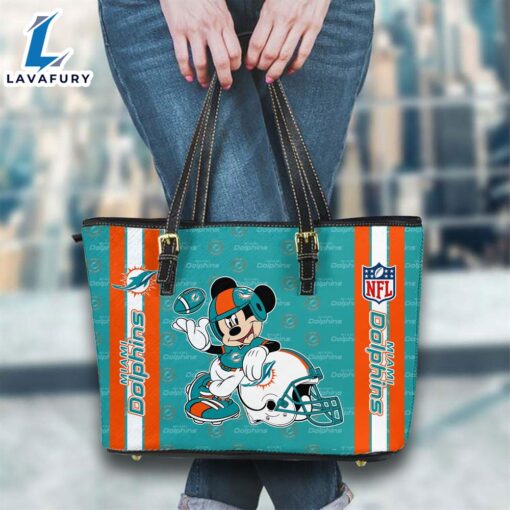 Miami DolphinsNFL Mickey Women Leather Tote Bag