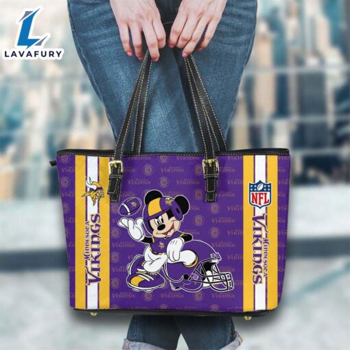 Minnesota Vikings NFL Mickey Women Leather Tote Bag