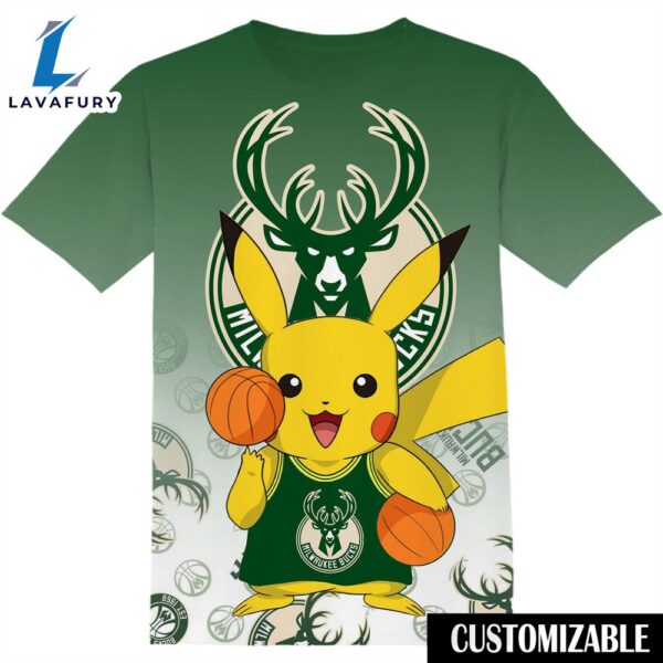 NBA Milwaukee Bucks Pokemon Pikachu Tshirt Adult And Kid Tshirt
