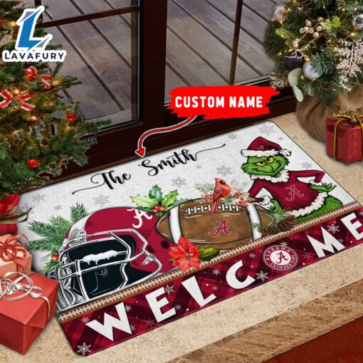 NCAA Alabama Crimson Tide Grinch Christmas Welcome  Football Doormat – Custom Name