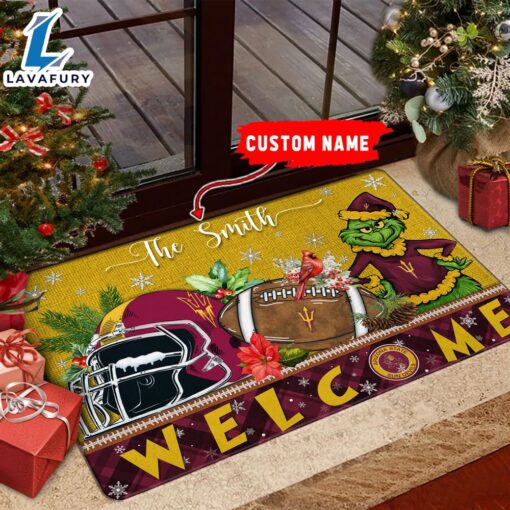 NCAA Arizona State Sun Devils Grinch Christmas Welcome  Football Doormat – Custom Name