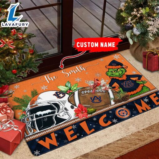 NCAA Auburn Tigers Grinch Christmas Welcome  Football Doormat – Custom Name