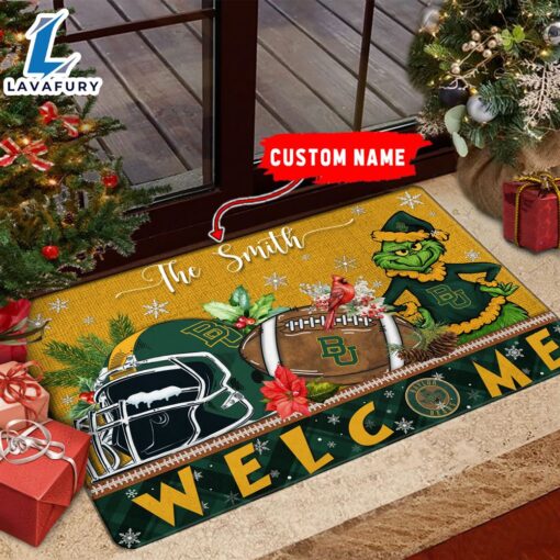 NCAA Baylor Bears Grinch Christmas Welcome  Football Doormat – Custom Name