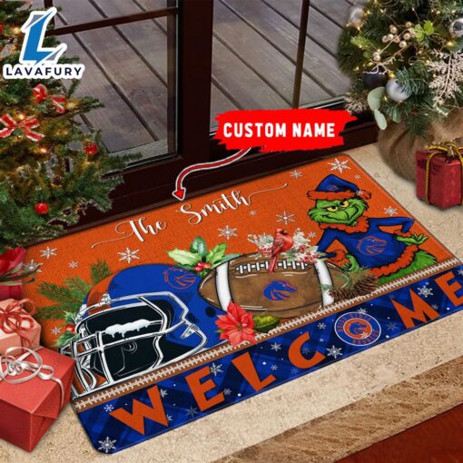 NCAA Boise State Broncos Grinch Christmas Welcome  Football Doormat – Custom Name