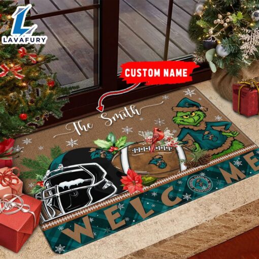 NCAA Coastal Carolina Chanticleers Grinch Christmas Welcome  Football Doormat – Custom Name