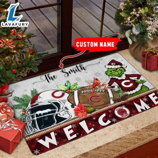 NCAA Colgate Raiders Grinch Christmas Welcome  Football Doormat – Custom Name