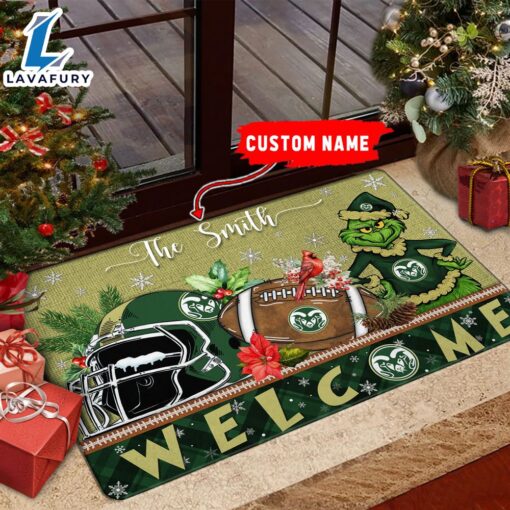 NCAA Colorado State Rams Grinch Christmas Welcome  Football Doormat – Custom Name