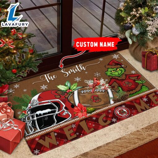 NCAA Cornell Big Red Grinch Christmas Welcome  Football Doormat – Custom Name