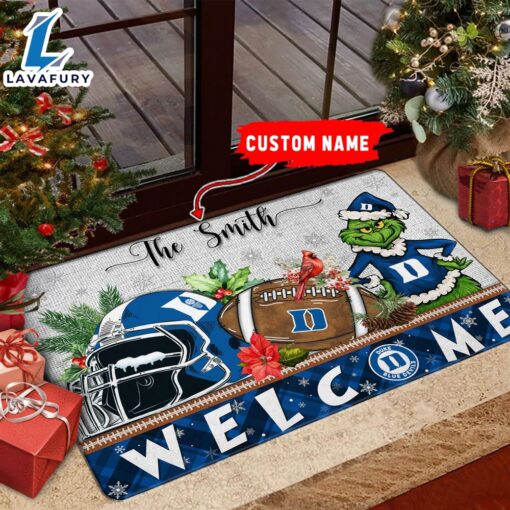 NCAA Duke Blue Devils  Grinch Christmas Welcome  Football Doormat – Custom Name