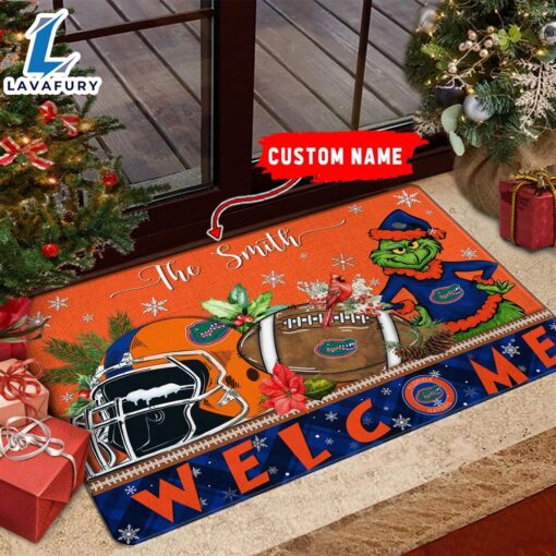 NCAA Florida Gators Grinch Christmas Welcome  Football Doormat – Custom Name