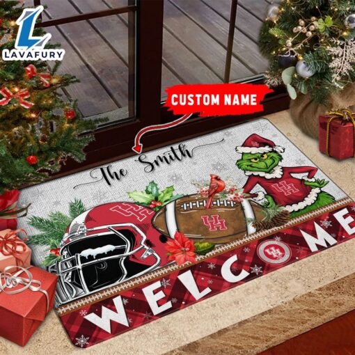 NCAA Houston Cougars Grinch Christmas Welcome  Football Doormat – Custom Name