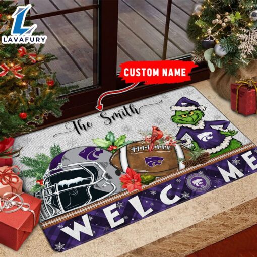 NCAA Kansas State Wildcats Grinch Christmas Welcome  Football Doormat – Custom Name