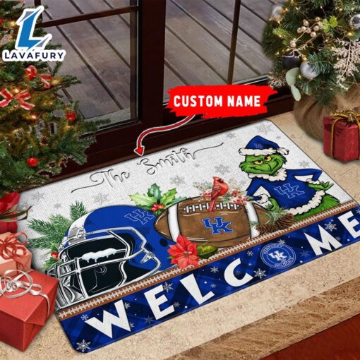 NCAA Kentucky Wildcats  Grinch Christmas Welcome  Football Doormat – Custom Name