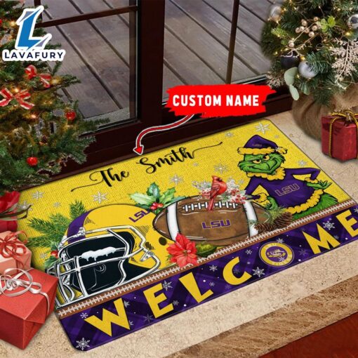 NCAA LSU Tigers Grinch Christmas Welcome  Football Doormat – Custom Name