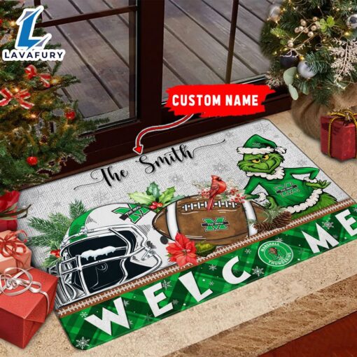 NCAA Marshall Thundering Herd Grinch Christmas Welcome  Football Doormat – Custom Name