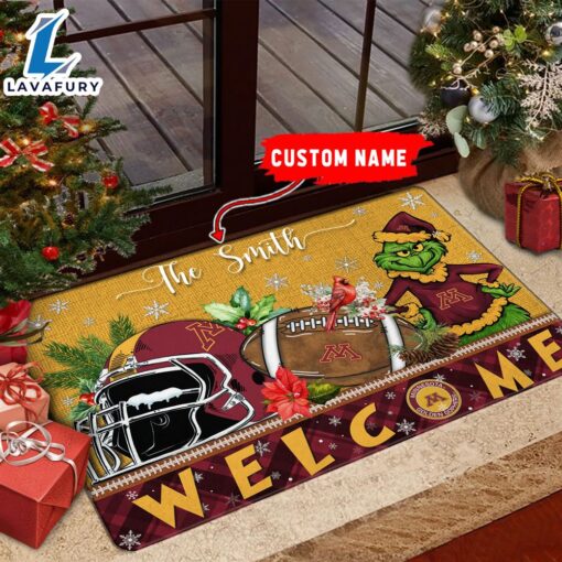 NCAA Minnesota Golden Gophers Grinch Christmas Welcome  Football Doormat – Custom Name