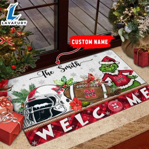 NCAA Nebraska Cornhuskers Grinch Christmas Welcome  Football Doormat – Custom Name