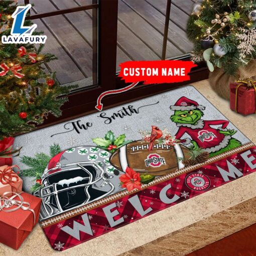 NCAA Ohio State Buckeyes Grinch Christmas Welcome  Football Doormat – Custom Name