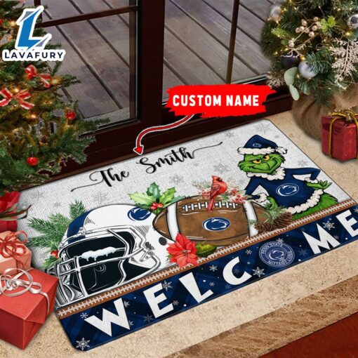 NCAA Penn State Nittany Lions Grinch Christmas Welcome  Football Doormat – Custom Name
