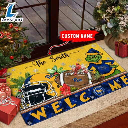 NCAA Pittsburgh Panthers Grinch Christmas Welcome  Football Doormat – Custom Name