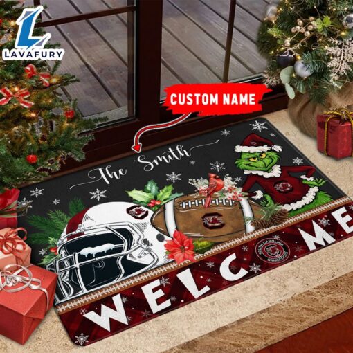 NCAA South Carolina Gamecocks Grinch Christmas Welcome  Football Doormat – Custom Name