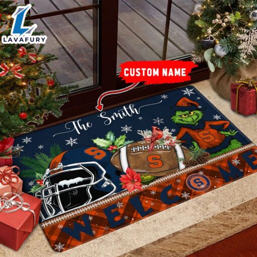 NCAA Syracuse Orange Grinch Christmas Welcome  Football Doormat – Custom Name