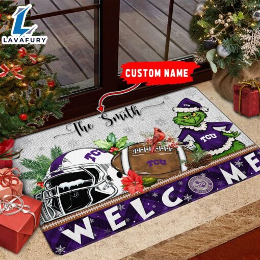 NCAA TCU Horned Frogs Grinch Christmas Welcome  Football Doormat – Custom Name