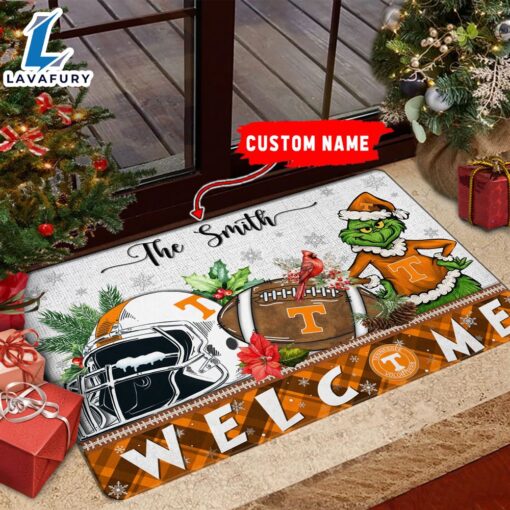 NCAA Tennessee Volunteers Grinch Christmas Welcome  Football Doormat – Custom Name