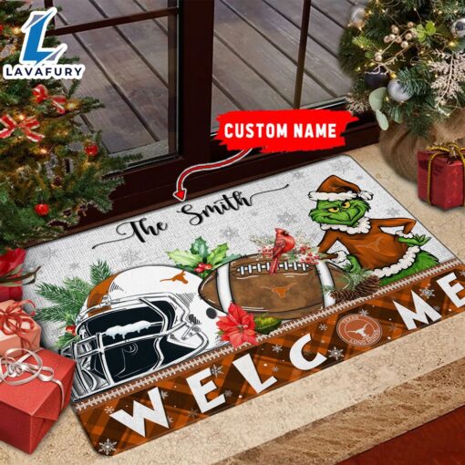 NCAA Texas Longhorns Grinch Christmas Welcome  Football Doormat – Custom Name