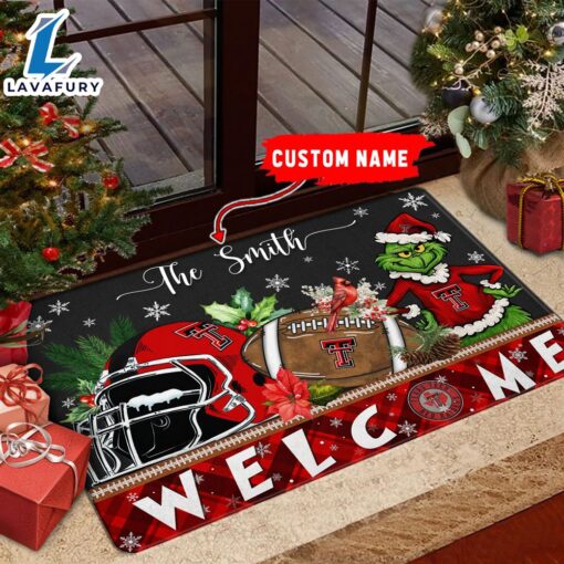 NCAA Texas Tech Red Raiders Grinch Christmas Welcome  Football Doormat – Custom Name