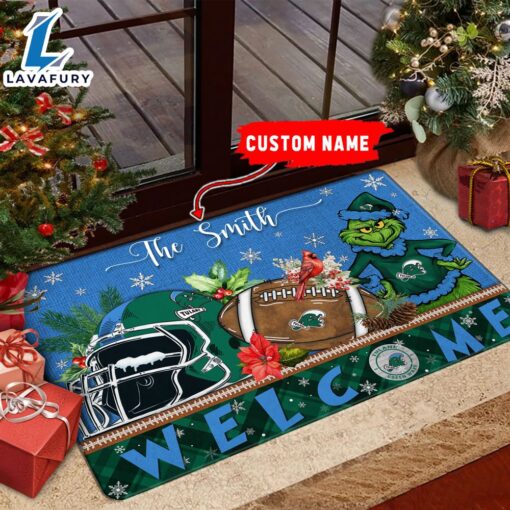 NCAA Tulane Green Wave Grinch Christmas Welcome  Football Doormat – Custom Name