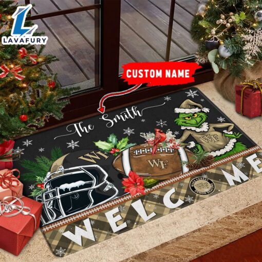 NCAA Wake Forest Demon Deacons Grinch Christmas Welcome  Football Doormat – Custom Name