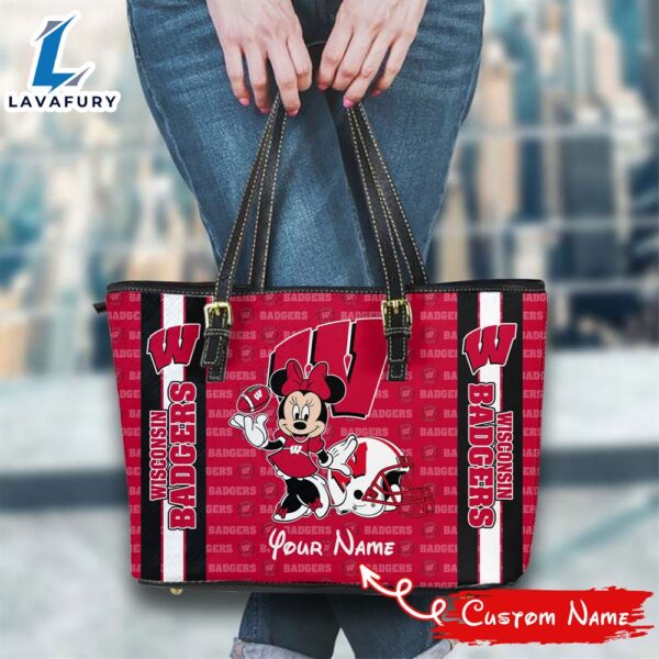 NCAA Wisconsin Badgers Minnie Women Leather Tote Bag