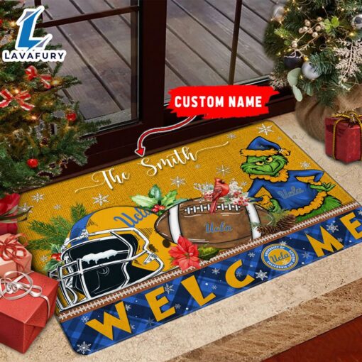 NCAA XXX Grinch Christmas Welcome  Football Doormat – Custom Name