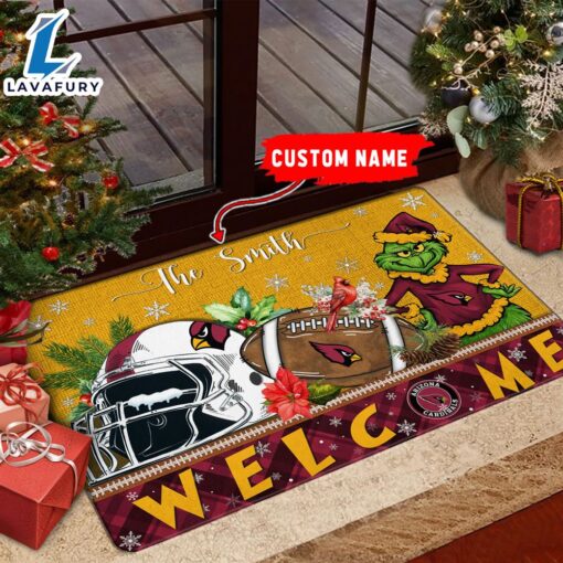 NFL Arizona Cardinals Grinch Christmas Welcome  Football Doormat Custom Name