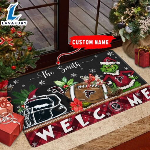 NFL Atlanta Falcons Grinch Christmas Welcome  Football Doormat Custom Name