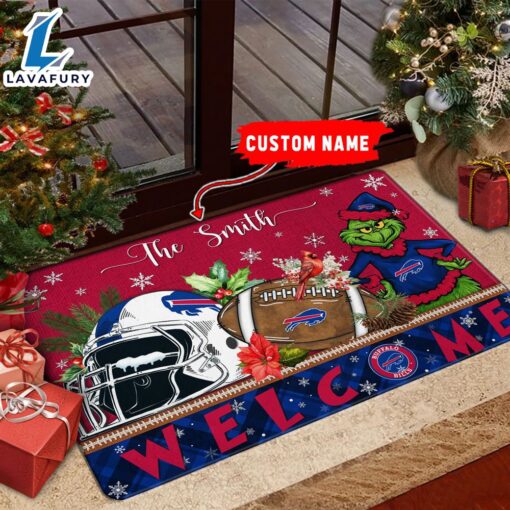 NFL Buffalo Bills Grinch Christmas Welcome  Football Doormat Custom Name