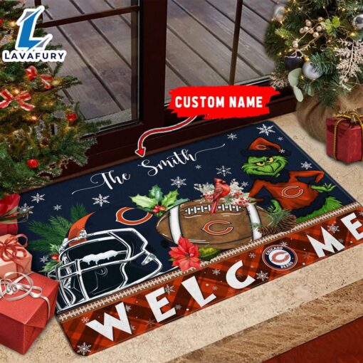 NFL Chicago Bears Grinch Christmas Welcome  Football Doormat Custom Name