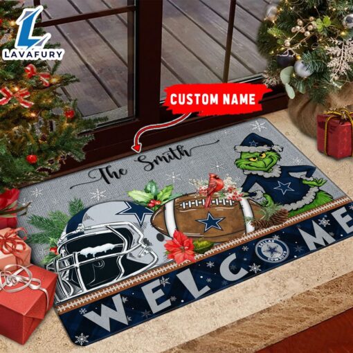 NFL Dallas Cowboys Grinch Christmas Welcome  Football Doormat Custom Name