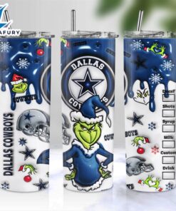 NFL Dallas Cowboys Grinch Inflated 3D Skinny Tumbler M2
