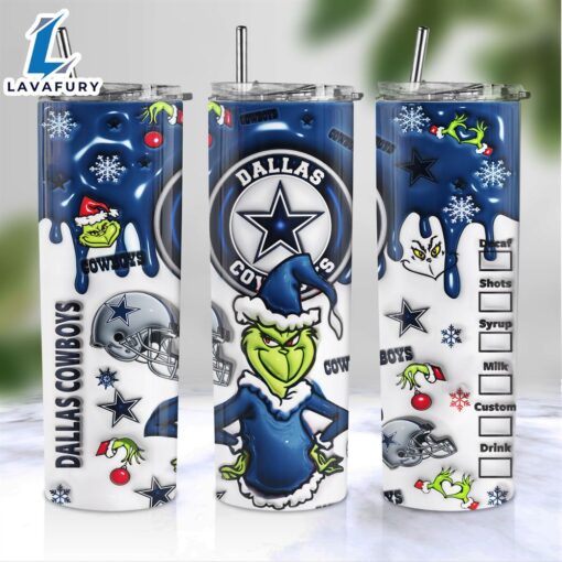 NFL Dallas Cowboys Grinch Inflated 3D Skinny Tumbler M2