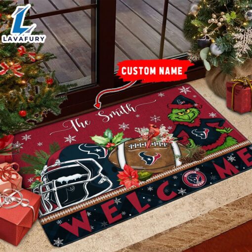 NFL Houston Texans Grinch Christmas Welcome  Football Doormat Custom Name
