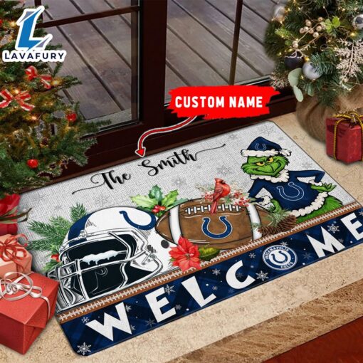 NFL Indianapolis Colts Grinch Christmas Welcome  Football Doormat Custom Name